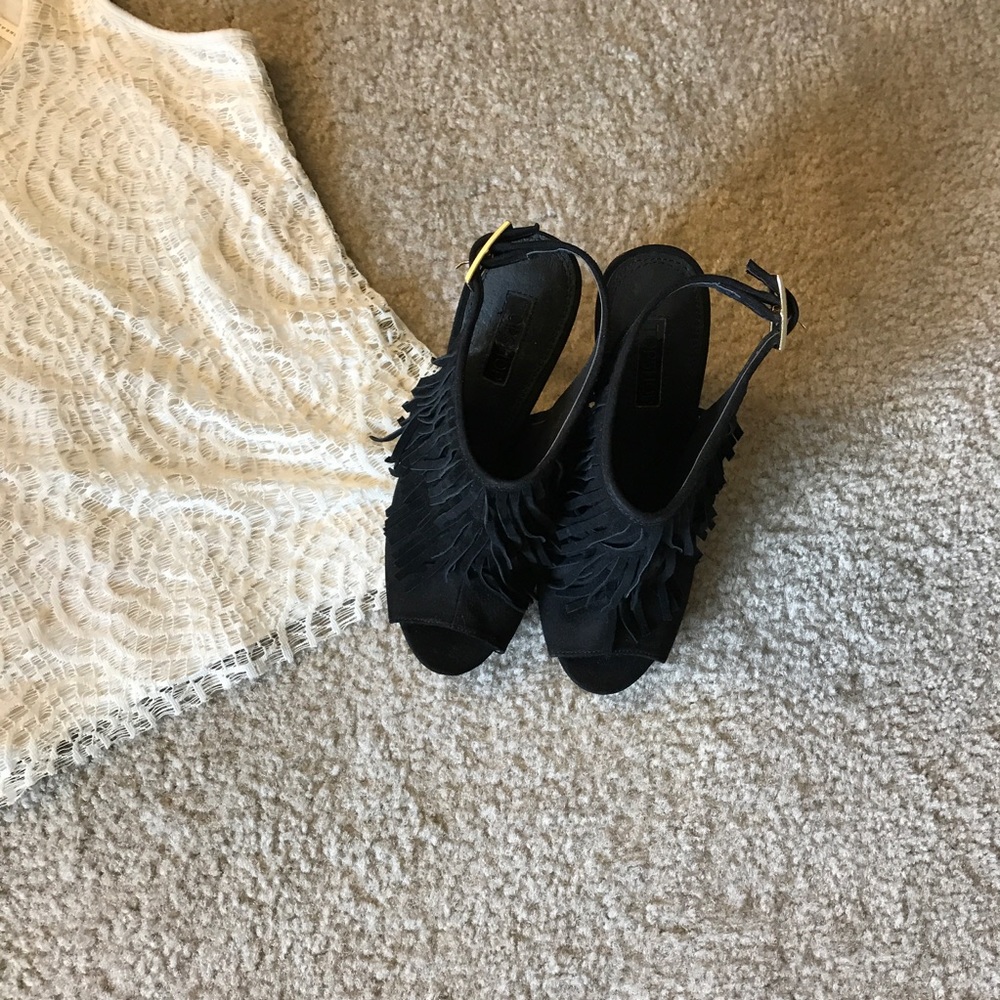 Gorgeous Topshop Rhonda fringe heels black 5.5 NWD